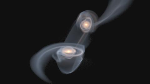Simulation de la future collision de la Voie Lactée et dAndromède, N=100000000 Simulation de la future collision de la Voie Lactée et dAndromède, N=100000000