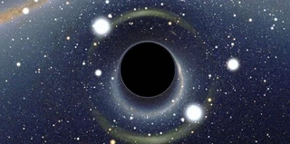 Simulation de trou noir de Schwarzschield par Alain Riazuelo. en 2008 (Cliquer pour le film)