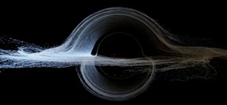 Le trou noir d'Interstellar tel que simulé par Kip Thorne en 2014 [[1]](#ref-1) (cliquer pour plus d'infos)
